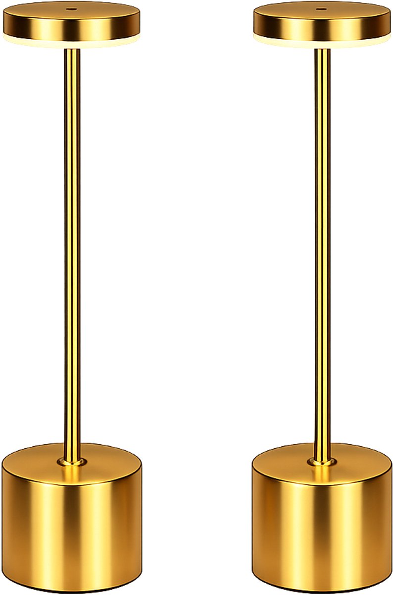 Tafellamp Oplaadbaar - 2 Stuks - 25 uur Brandduur - Draadloos - 34 cm - Goud