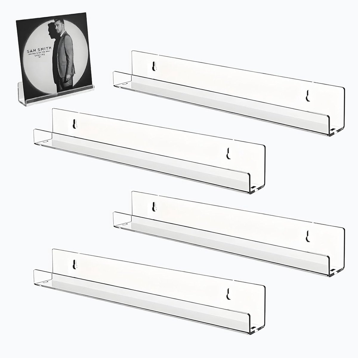 Set van 4 Duidelijke Acryl Wandplanken van 30 cm, Zwevende Planken voor het Weergeven van Platen, Foto's en Kleine Ornamenten