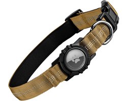 Reflecterende Nylon Hondenhalsband met Waterdichte Cover voor AirTag Tracker, Verstelbare Halsband voor Kleine, Middelgrote en Grote Honden in Bruin