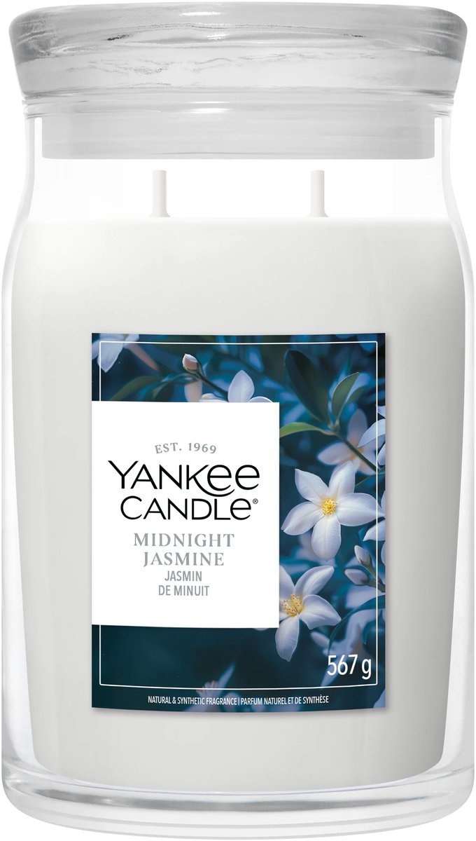 Yankee Candle Midnight Jasmine Large Jar Geurkaars - 90 branduren - twee lonten Wit