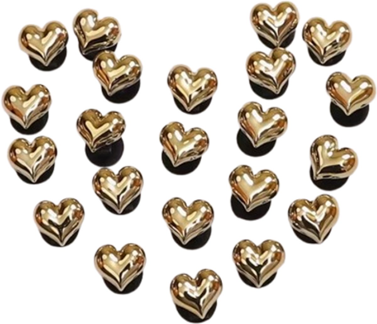 Schoen pins gouden hartjes - schoenbedels goudkleurige hartjes - pins voor klomp - ook geschikt voor crocs