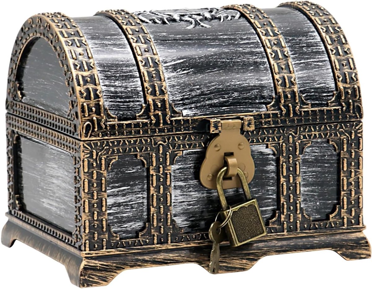 Mini piratenkist voor tieners, vintage opslagoplossing voor schatten, klassiek cadeau voor piratenfeest, afsluitbare schatkist voor avontuurlijke kinderen