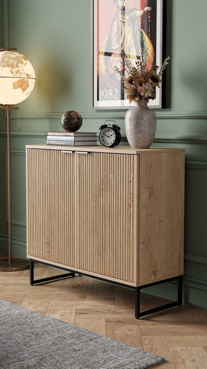 Dressoir Kast 80x42x81,2 cm Viking Eiken – Moderne Opbergkast met 2 Deuren en Ruime Vakken – Ladekast voor Woonkamer en Slaapkamer – Dader
