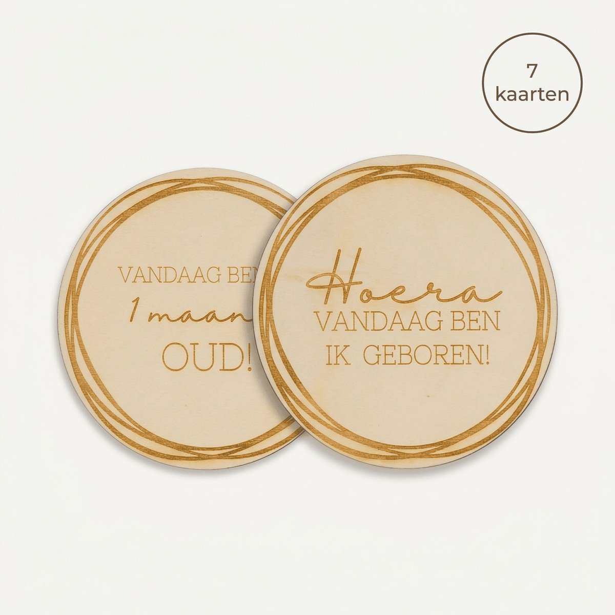 Mikki Joan - Mijlpaalkaarten Set - Aantal Maanden Oud - Motief Rondjes - Milestone kaarten - 7 stuks - Beide zijde gegraveerd