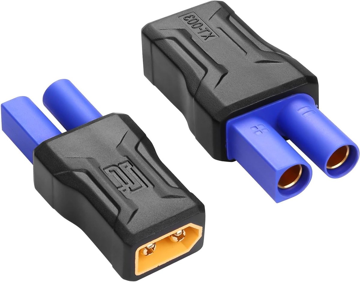 2 Pack EC5 naar XT60 Connector Adapter voor RC FPV Drone, Auto en Lipo Accu Oplader (EC5 Vrouwelijk naar XT60 Mannelijk)