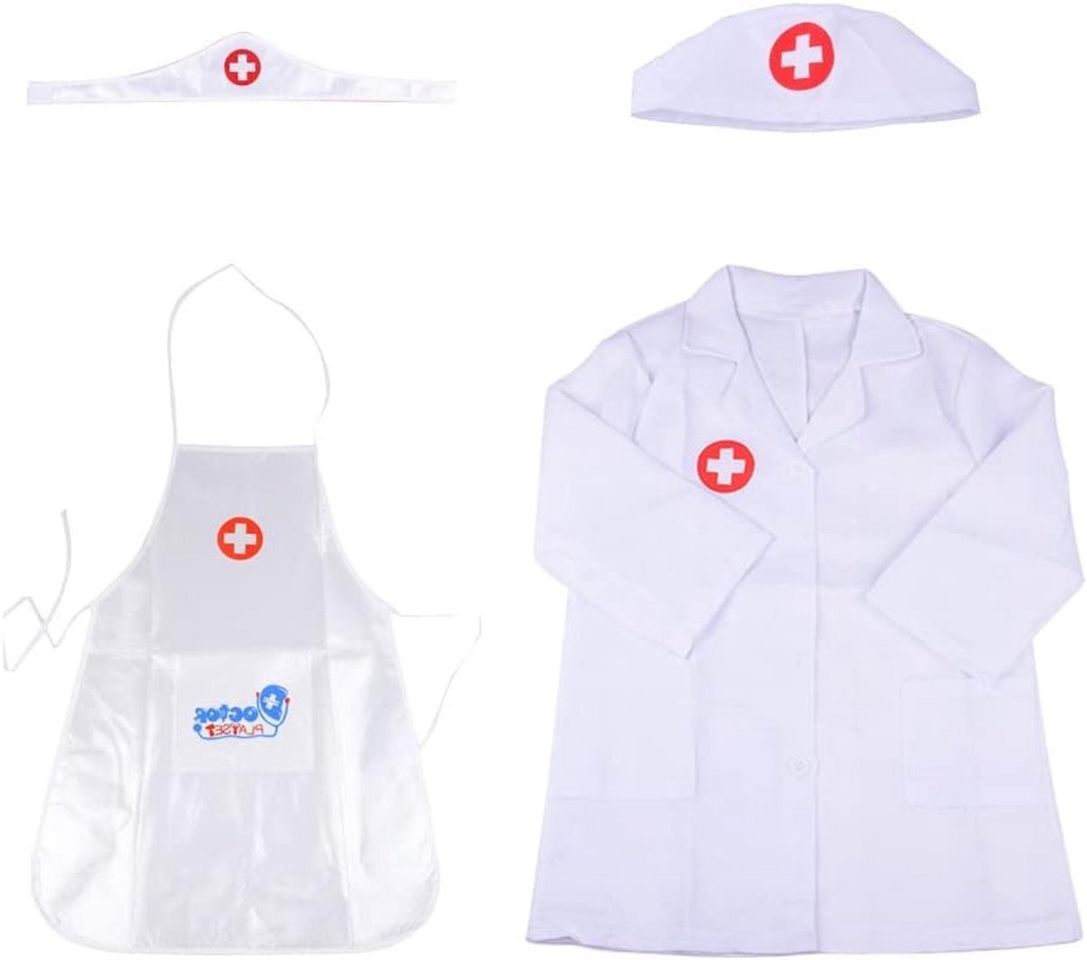 Dokterskostuum voor Kinderen - 4-delig Set voor Carnaval, Kerst, Halloween, Rollenspel, Cadeau (Laboratoriumjas, Schort, Hoed)