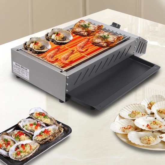 Velmio Elektrische BBQ - Camping Barbecue - 2,5 kW - 50°C-300°C - Contactgrill - Roestvrij staal - Voor Binnen en Buiten - 42×22cm - Zilver van Merkloos — afbeelding 2