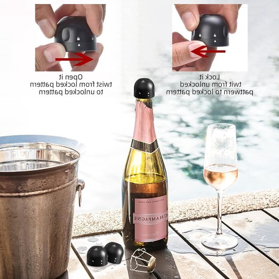 Herbruikbare wijnflesstopper met vacuüm afsluiting, 4 stuks, voor verse champagne en wijnen — afbeelding 5