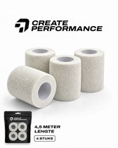 CREATE PERFORMANCE Voetbal Sokken Tape - Underwrap - Sokwrap - Cohesive Bandage - Sporttape - 4 stuks - 5cm x 4,5m - Wit - Inclusief Tape Tasje