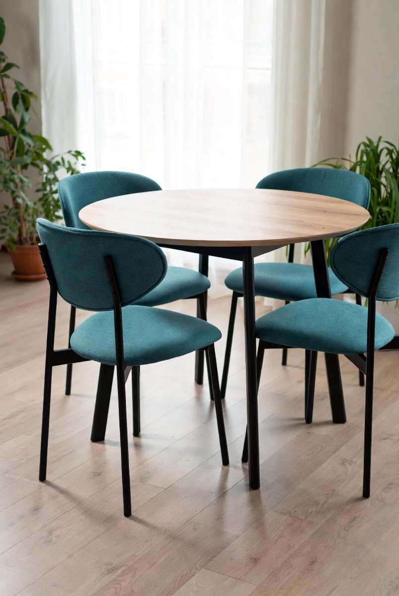 Ronde Bistro Tafel en Stoelen Set voor Binnen & Buiten – Nordic Design Tuinset – Compacte Eettafel Set met 2 Stoelen – Balkon, Tuin, Horeca & Keuken – Groen | Ganeey