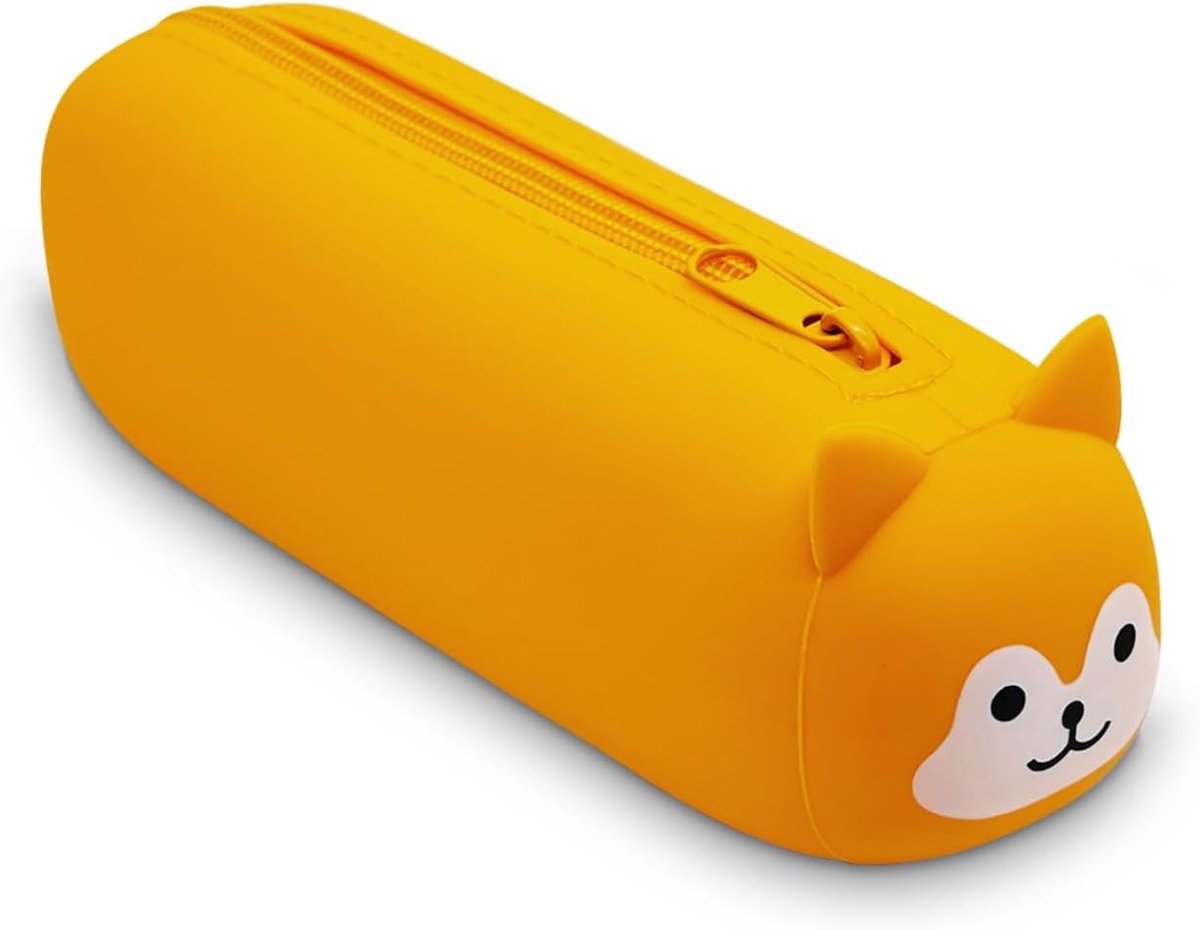 Schattige silicone etui met kattenoren - zachte penhouder voor school en kantoor, oranje, cartoonstijl, ideaal voor meisjes en jongens