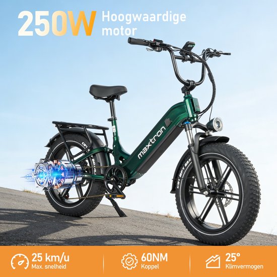 Maxtron Camel Elektrische Fiets–864Wh Accu–20×4.0 Inch Fatbike Banden –Geüpgrade Hydraulische Schijfremmen met Motoronderbreking–Actieradius tot 120 km–Verende Voorvork met Lock-out (Dubbele Modus)–Shimano 7 Versnellingen–Elektrische Stadsfiets–Groen — afbeelding 5