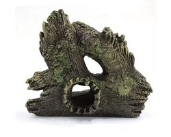 Aquarium decoratie - boomstam met opening - schuilplaats vissen en garnalen - 15 x 6 x 12,5 cm - kunsthars