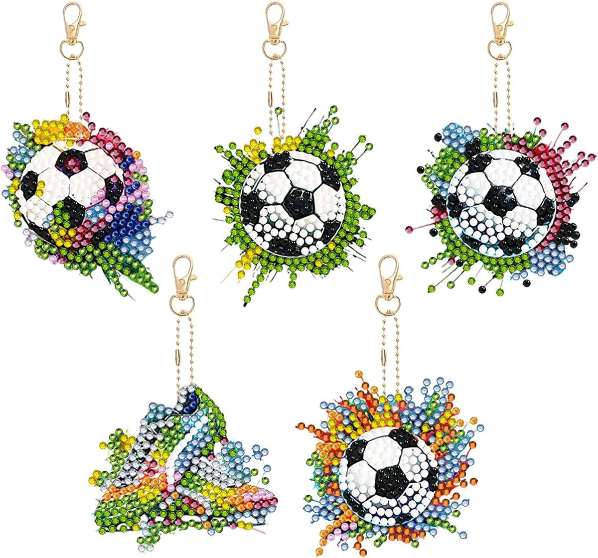 6 Stuks Voetbal Diamant Schilderij Sleutelhangers, 5D DIY Diamant Schilderij Sleutelhangers, Creatieve Rhinestone Sleutelhanger Set voor Kinderen