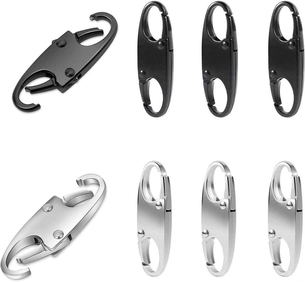 Pack van 8 Antidiefstal Clips voor Rugzakken, Tassen en Koffers - Veilige Bevestiging en Robuuste Bescherming (Zwart, Zilver)