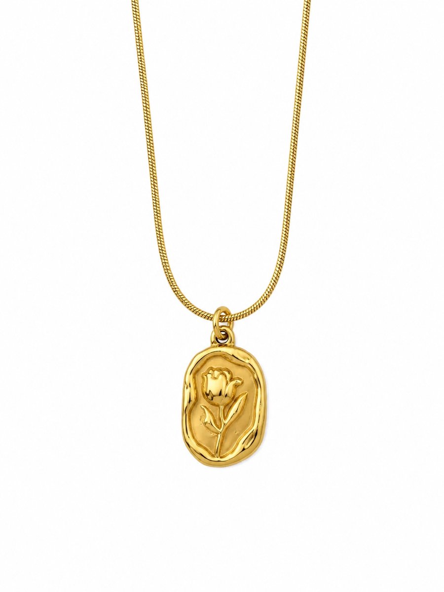 Ketting Dames – Goudkleurige Ketting met Tulp Hanger – Minimalistisch Sieraad – Verstelbaar