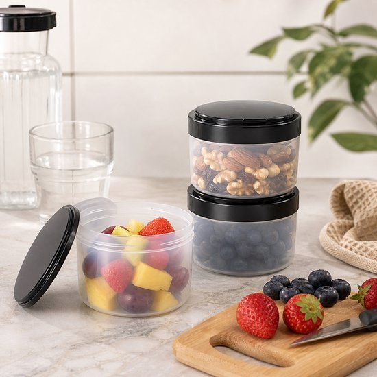 Contenant pour protéines en poudre - 4 niveaux avec bec verseur - Multicolore - Plastique - 16 x 7 cm - Shakes & Go - Fitness - Gym - Cassette de compléments alimentaires - Contenant pour poudre
