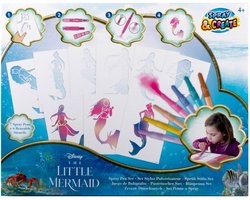 Disney The Little Mermaid Spray Pen Set – met 7 Spraypennen en 6 Herbruikbare Sjablonen – Kinder Knutselset vanaf 4 Jaar – Creatieve Tekenset