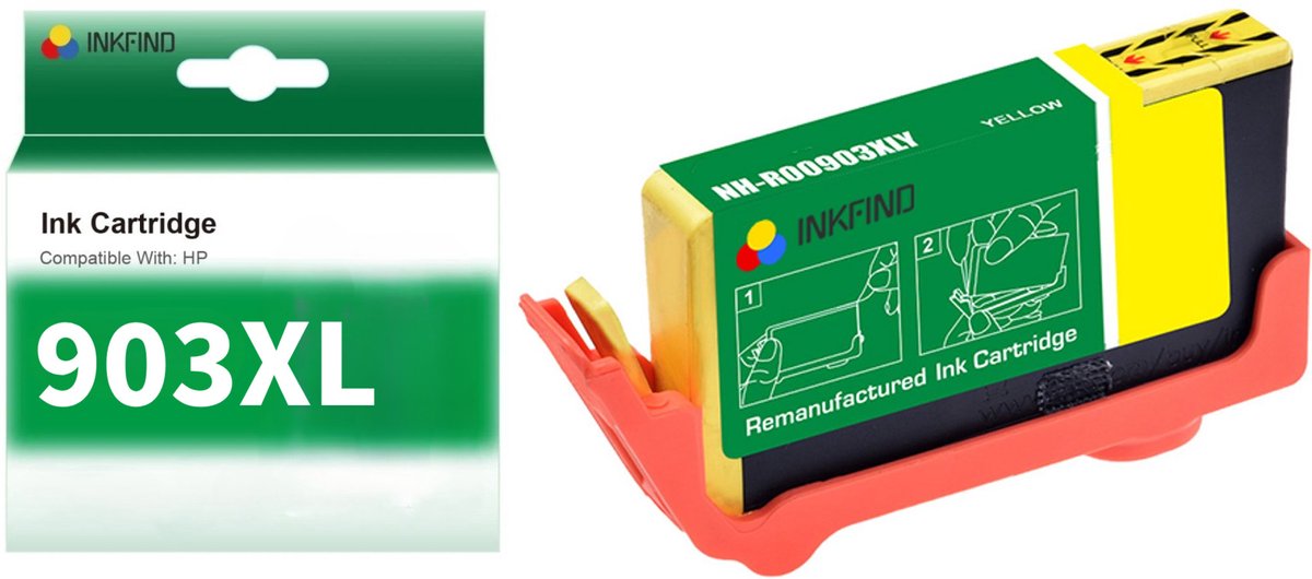 INKFIND 903XL Geel Inktcartridge compatibel met HP903 HP903XL HP 903 HP 903XL T6M11AE voor HP OfficeJet 6950, 6860, 6960 HP OfficeJet Pro 6970 HP Officejet Pro 6951 Hoge Capaciteit - 1-pack Geel