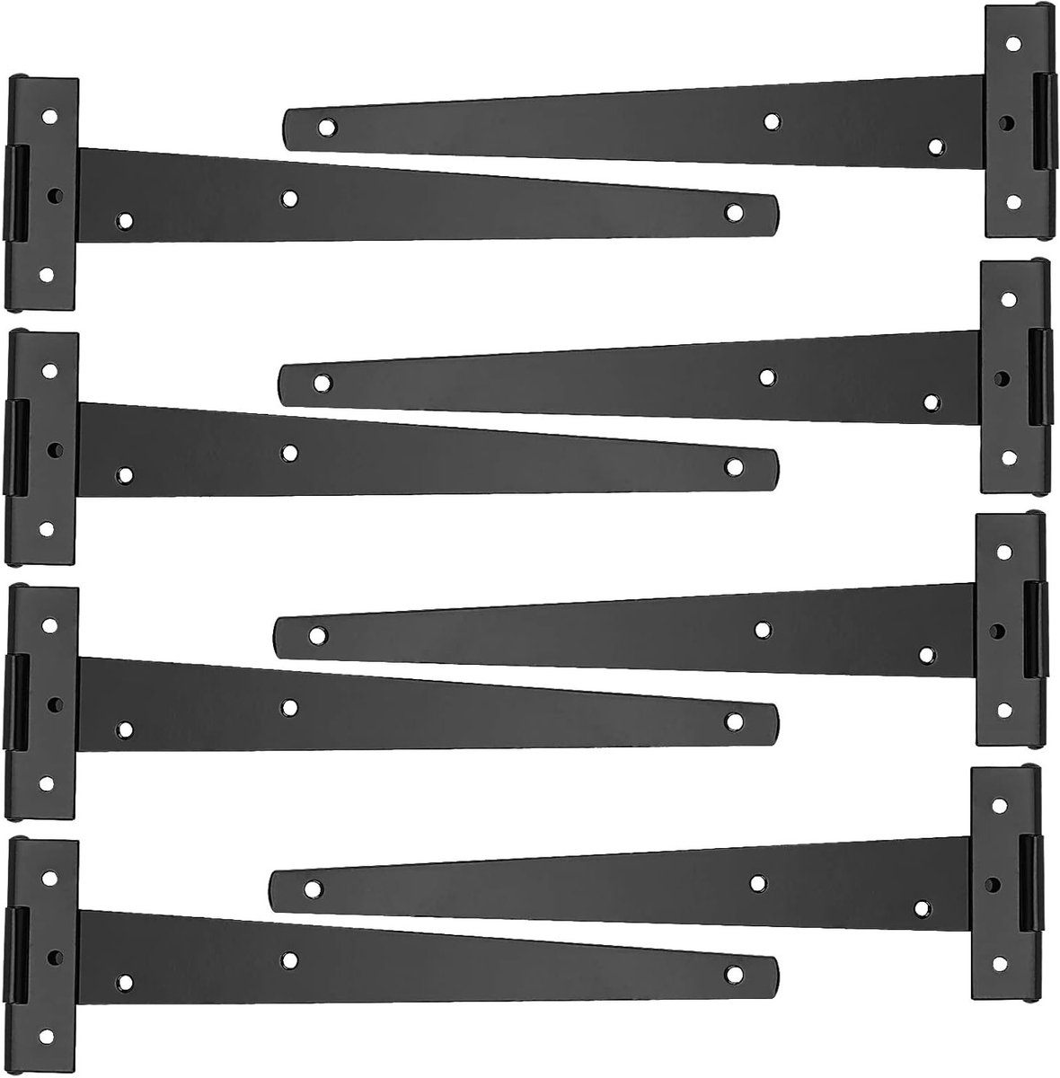 Set van 8 T-Band Scharnieren - 30 cm, Zwarte Metalen Scharnieren voor Houten Poorten, Garagedeuren en Raamdecoratie met Schroeven