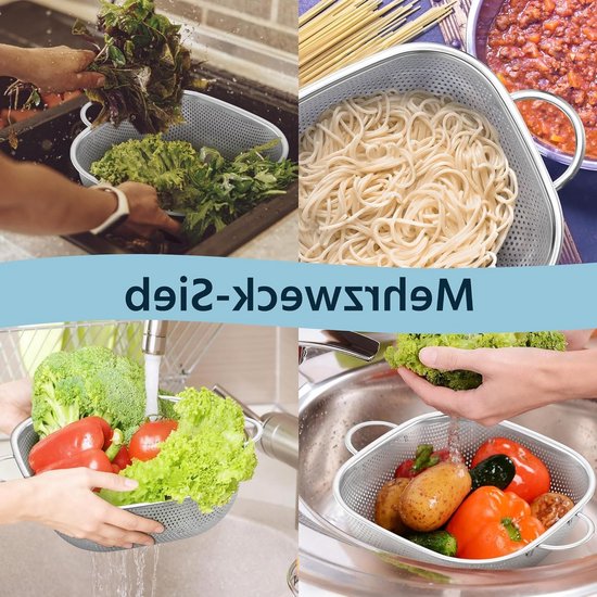 RVS Pastascheider - Ideaal voor het afgieten van pasta, groenten en fruit, Makkelijk in gebruik van RVS — afbeelding 4
