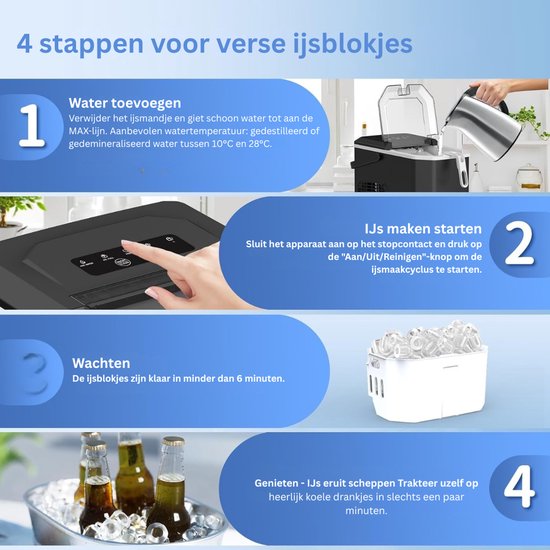 TopChoice® Ijsblokjesmachine - Ijsblokjesmaker - Zelfreiningsfunctie - 12Kg - Zwart — afbeelding 2