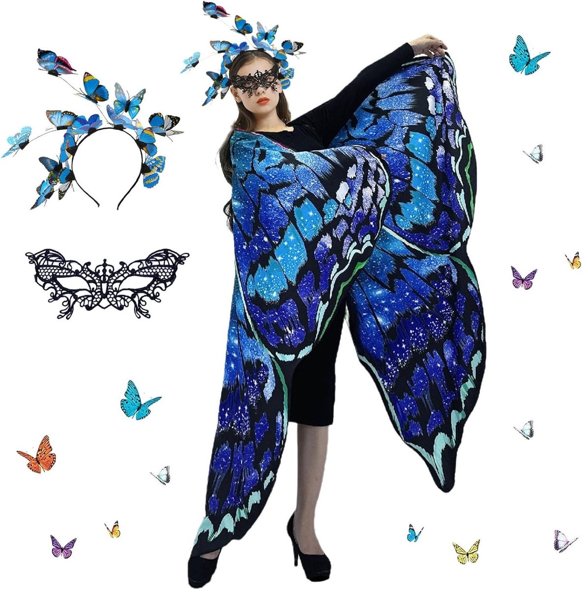 Vleermuisvleugel Kostuum voor Vrouwen - Sjaal en Cape met Vlinder Vleugels voor Carnaval, Cosplay en Halloween Feestjes