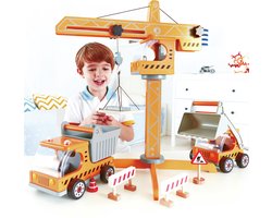 Hape Grote Bouwkraan met Bouwplaats Accessoires - Speelgoed Kraan voor Kinderen vanaf 3 jaar