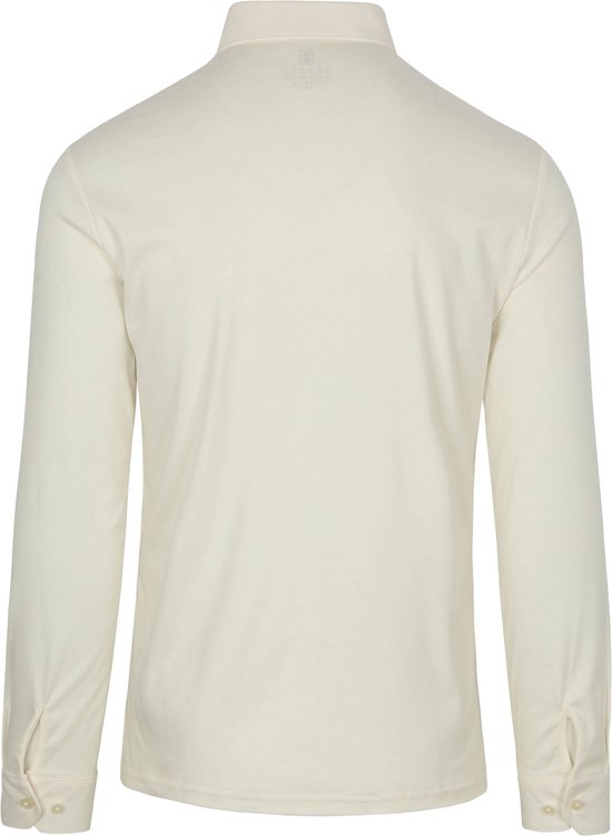 Achterkant van een crème longsleeve polo.