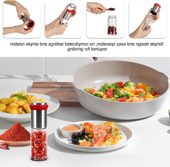 Chili Molen van RVS en Glas (170 ml) voor Grof Kruid en Droge Chili, Specerijenmolen met Aroma Beschermde Deksel en Robuuste Snijtechnologie van Merkloos — afbeelding 4