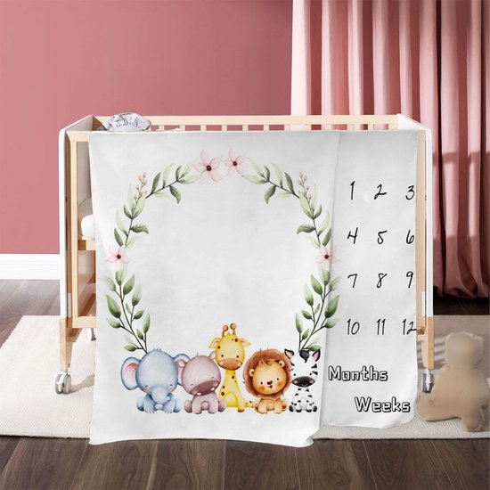 Baby maandelijkse mijlpaaldeken - Pasgeborenen - Lichtgewicht - Schattig slingerpatroon - Fotografie rekwisieten - Innovatieve decoratie - Geschikt voor baby's - Roze met grijze accenten. — afbeelding 2
