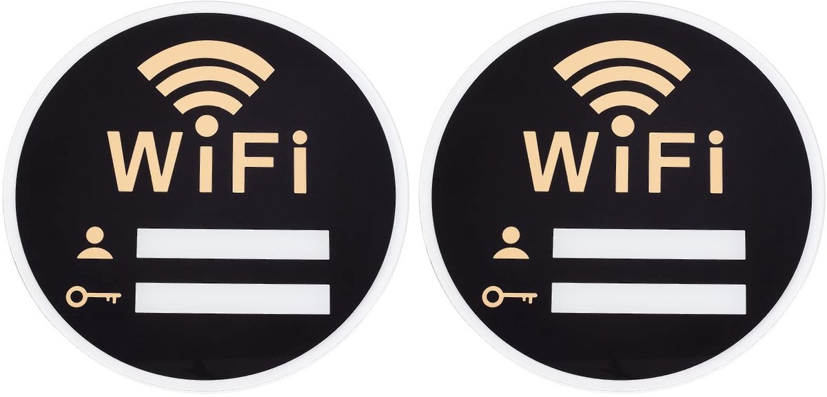 Allecto - WiFi Wachtwoordbord - Acryl WiFi Dekking - Zwart - Draadloos Netwerk Teken - Perfect voor Kantoor en Vergaderzaal - 2 Stuks