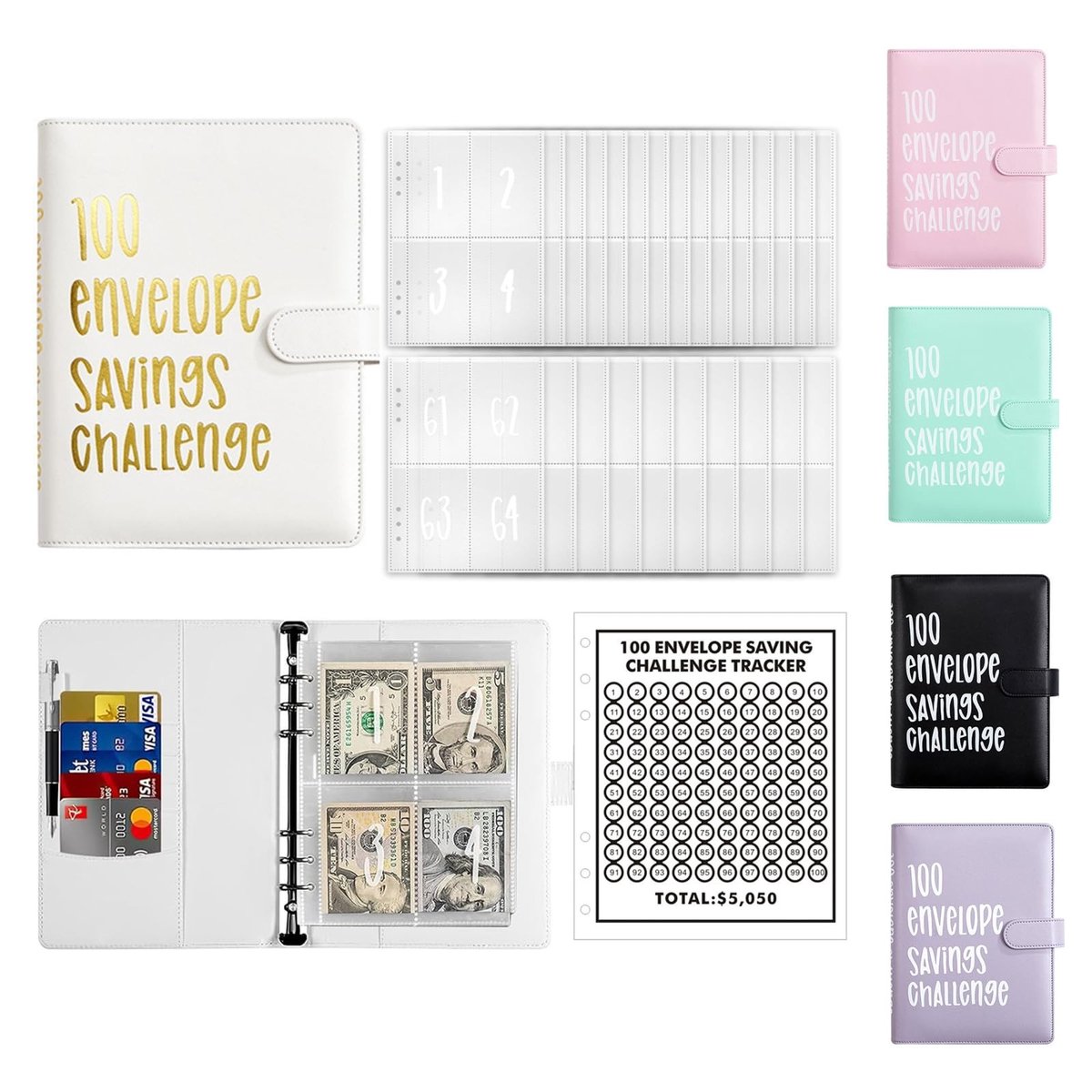 Allecto - Budget Binder - A5 Ring Binder - Bespaar slim met 100 Enveloppen - Wit Leer - Budget Planner - Ideaal voor Thuis, School en Kantoor