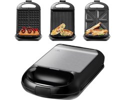 YOR® Wafelijzer Met Verwisselbare Platen – Tosti Apparaat – Wafelmaker 1200 Watt – Panini Grill – Contactgrill – 3-in-1 Sandwich Maker XXL – Grill Apparaat Met 3 Antiaanbakplaten - Zwart - 35cm x 24cm x 10cm;