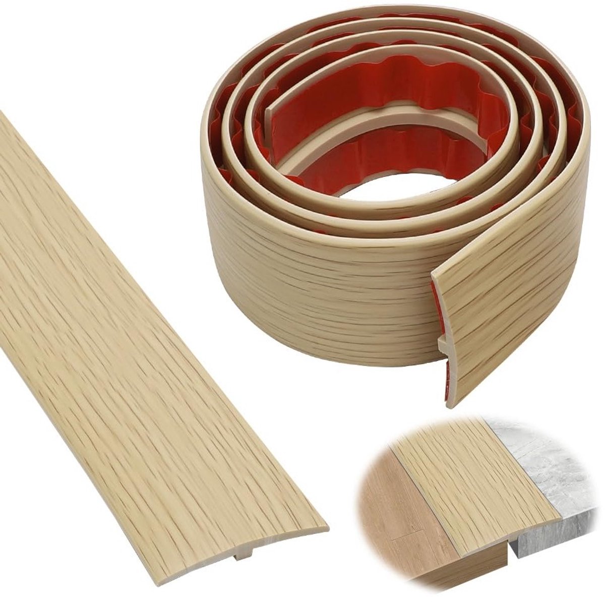 Overgangsprofiel 1 m x 5 cm, zelfklevend PVC, T-profiel voor vloerhoogtecompensatie, dekst