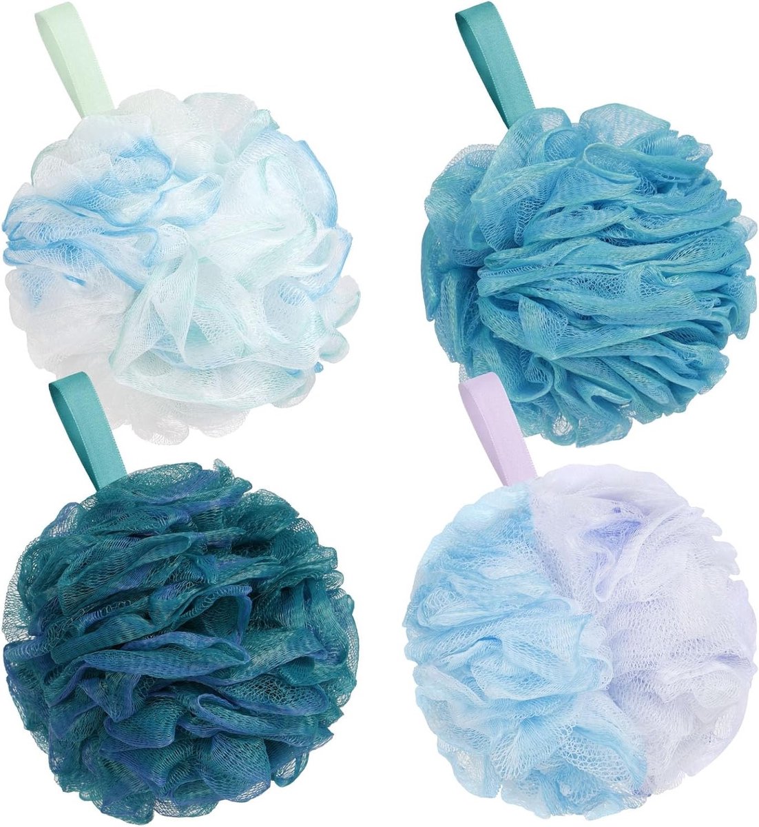 Exfoliërende Douche Spons Set van 4 Stuks - Mesh Douchebal voor Lichaamsmassage en Schuimvorming, Unisex Gebruik