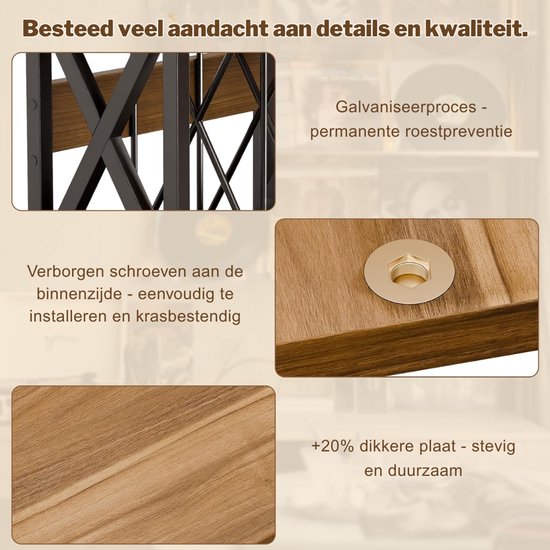SNJY® Platenspeler Meubel - Platenspeler Kast - LP Houder - Platenhouder - 32D x 40B x 36H cm - Bruin/Zwart — afbeelding 2