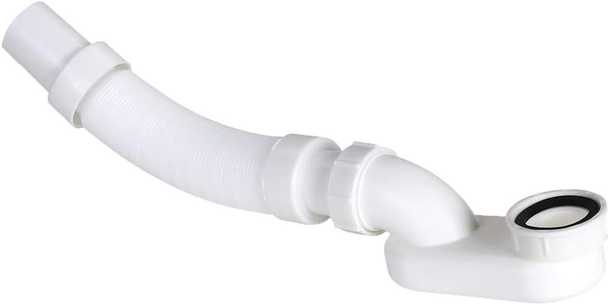 Flexibele Badafvoerbuis G1-1/2" met Platte P-Trap, Laag Profiel Vrijstaand Badafvoersysteem voor Bad en Caravan, Duurzaam ABS Materiaal en Eenvoudige Installatie