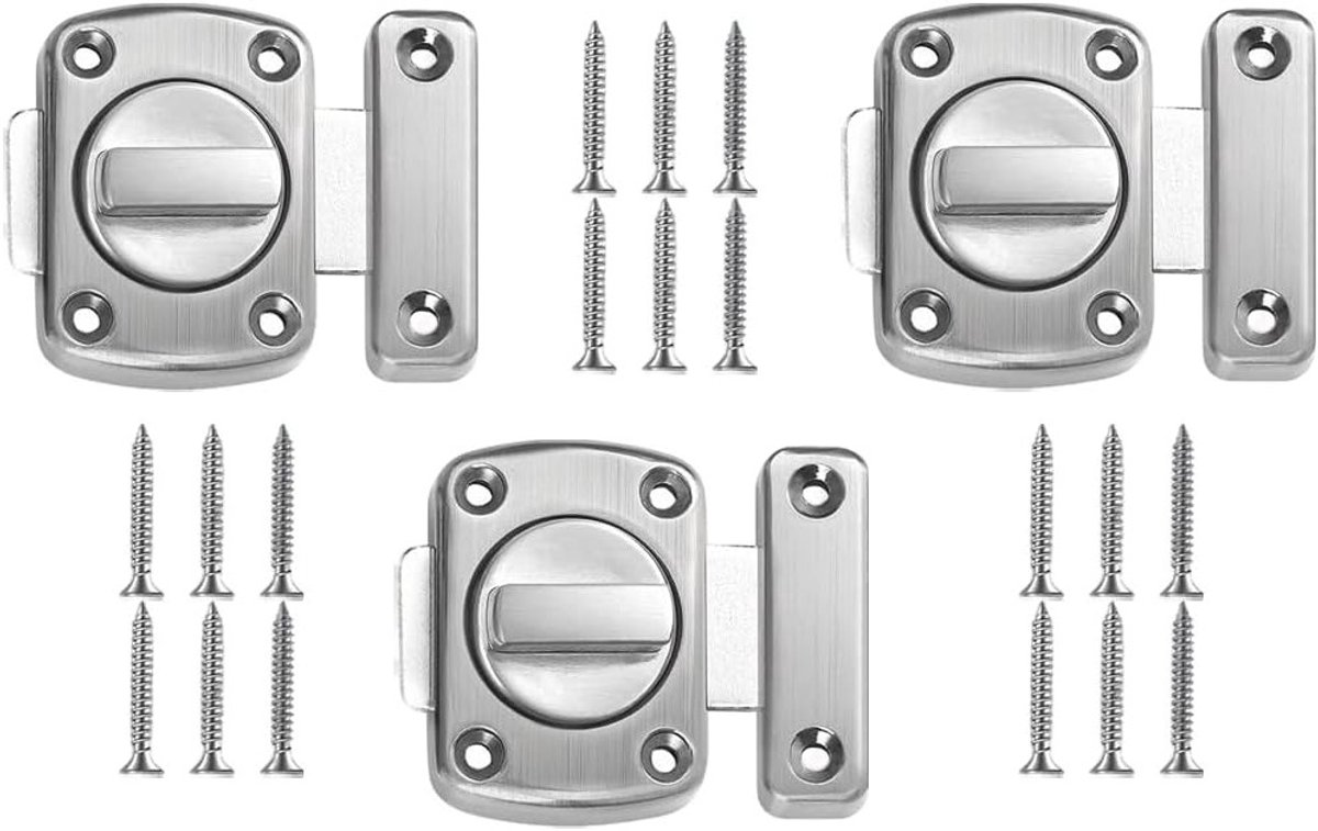 Veilige Deurslot met 18 Schroeven - RVS Beveiligingsslot voor Meubels en Deuren, Set van 3 Stuks (Zilver)