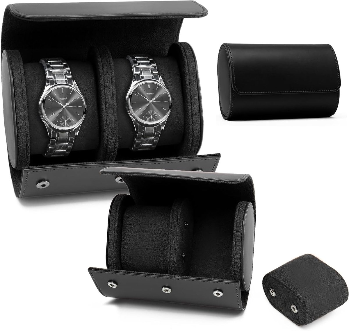 Elegante Horloge Doos voor 2 Horloges en Sieraden, Draagbare Reisoplossing voor Klokken en Cadeaus