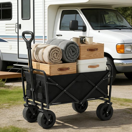 HomeGoodies - Bolderkar - Transportkar - Strandkar - 150L - Opvouwbare bolderwagen met all-terrain wielen - Bekerhouders - Zwart van Homegoodies — afbeelding 2