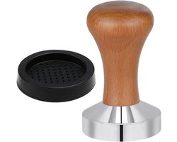 Professionele koffietamper 51mm met houten handvat en siliconen mat 60mm, ideaal voor espresso en barista stijl, duurzaam en zwaar ontwerp