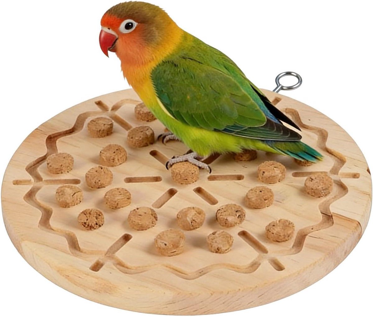 Vogel Knaagspeelgoed - Foerageerspeelgoed Papegaai - Verveling Bestrijden - Afneembare Kurken - 15x15x4 cm - Pizza