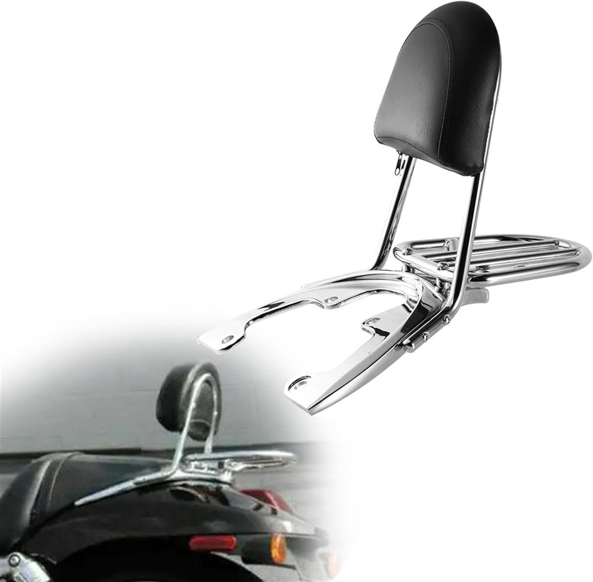 Motorfiets Sissy Bar - Rugleuning Bagagerek - Comfortabel Rijden - Verbetert Rijcomfort - Voor 240mm Band - Chroom