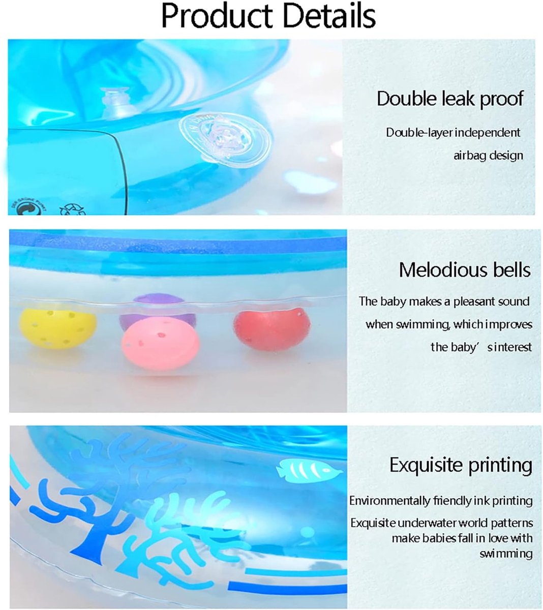 Zwemring met zitting, opblaasbaar speelgoed met dubbele airbags, zwemhulp voor peuters/kinderen van 6 tot 36 maanden, te gebruiken met toezicht van volwassenen (52 cm, blauw) – foto 4