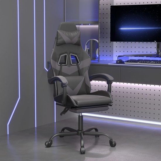 Comfortabele Gamestoel - Gaming Zetel - Langdurig Gamen - Inklapbare Voetensteun - 59.5 x 57.5 x 120.9 cm - Zwart Grijs — afbeelding 3