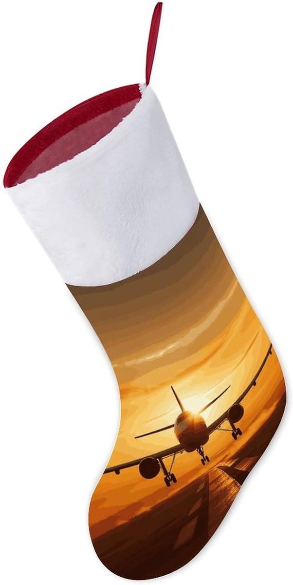 Kerstsokken - Feestelijke kousen - Decoratie huis - Zachte pluche - 40 cm - Vliegtuig zonsondergang
