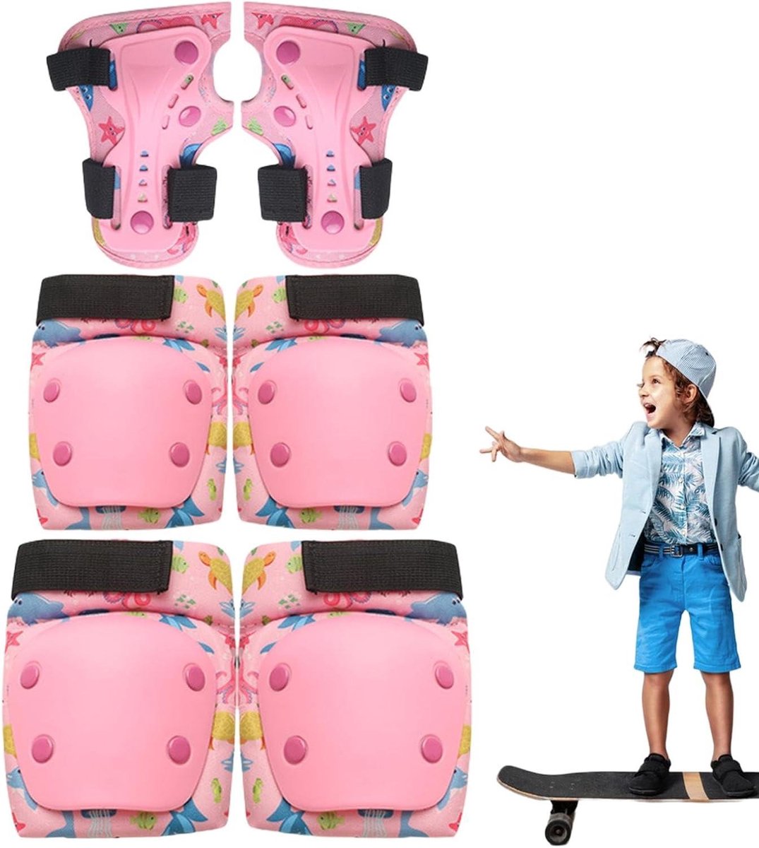 Beschermingsset Kinderen - Sportbescherming Pads - Veilig Sporten - Ademend Comfort - Universeel - Roze