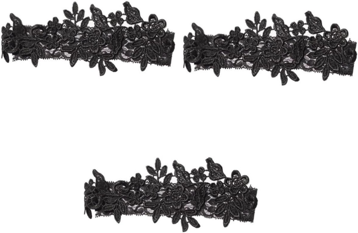 Bruid Kousenband Set - Been Ringen - Bruiloft Accessoire - Elastische Kant - 3 Stuks - Zwart