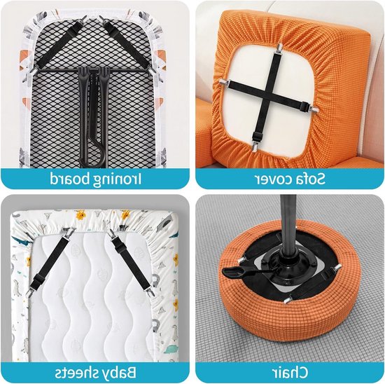 Verstelbare Bedlinnen Spanners met Metalen Clips, 8 Stuks, Elastische Bedlinnen Tensioners voor Matras, Dekbed en Bank, Ideaal voor Strak Bedlinnen en Strijken — afbeelding 4